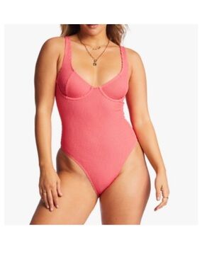 Billabong Summer High Ribbed One-Piece Swimsuit in Coral Crush sz Med NWT